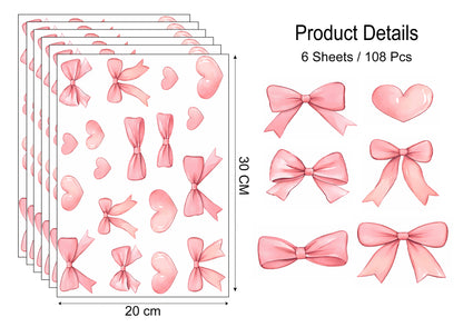 Blush Bow and Heart Wall Stickers - Glossy Peel and Stick Girls Room Decor