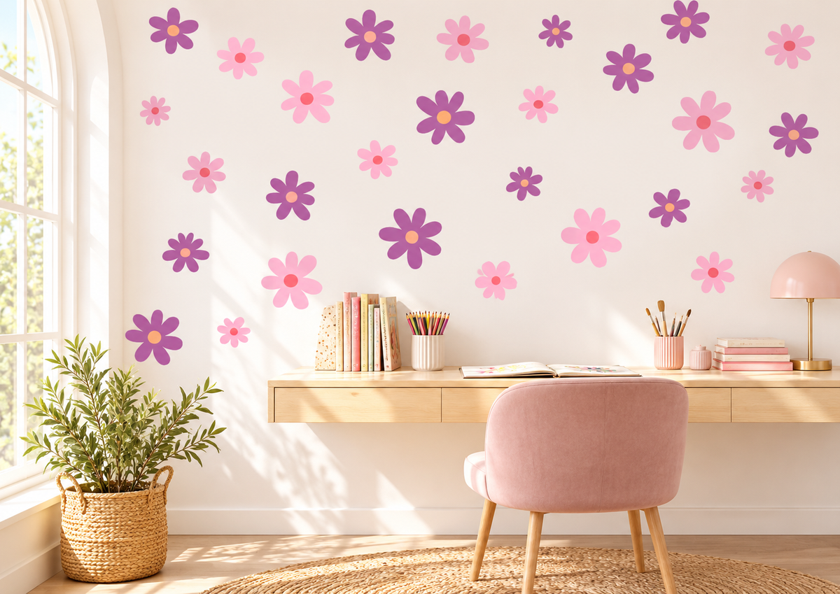 Pink and Purple Floral Wall Stickers
