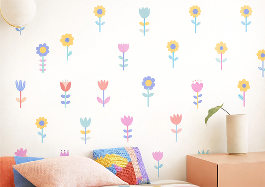 Pastel Flower Wall Stickers – Peel & Stick Kids Room Decor